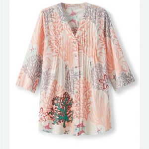 Soft Surroundings Malha Reef Medium Tunic Cotton Embroidered Sequin Shirt Blouse